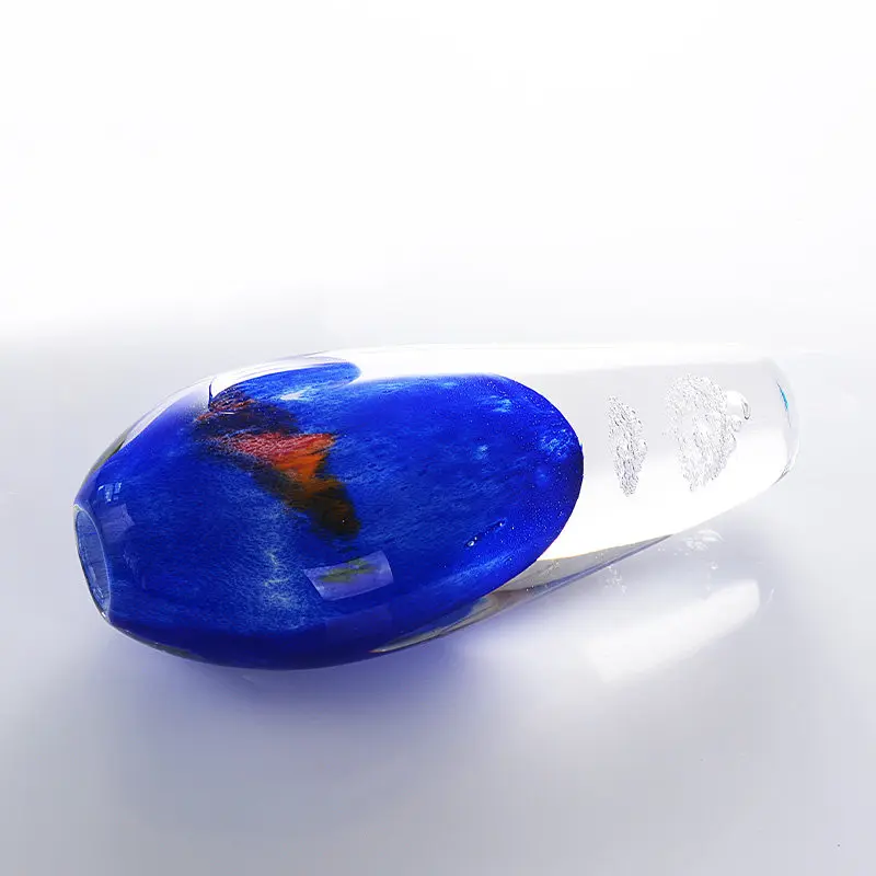 Blue multicolored high-end light luxury high-end glazed vase, transparent thickened glass art flower ware decorative ornament