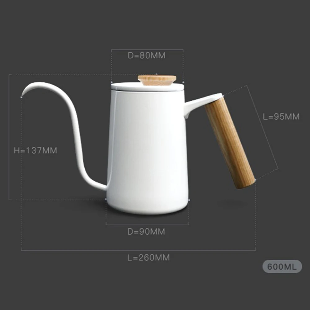 SearchPean 600ml Pour Over Coffee Gooseneck Kettle Stainless Steel Jug Latte Steam Coffee Paint Process Home Kitchen Cafe Pot