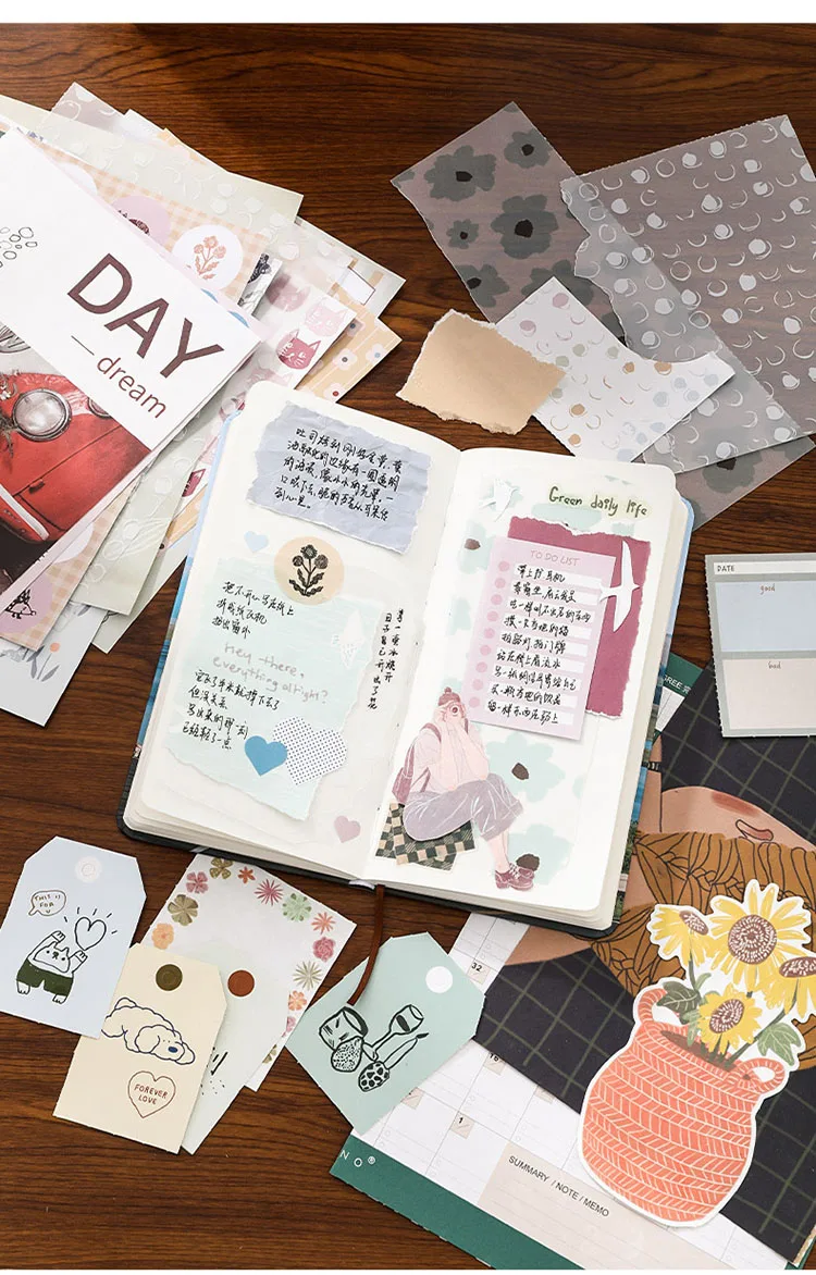 Journal GO 58-teiliges Collage-Junk-Journal-Materialbuch mit Materialpapier, Aufklebern, Notizen, Briefen, Umschlägen, Scrapbook-DIY-Zubehör – Detail 10