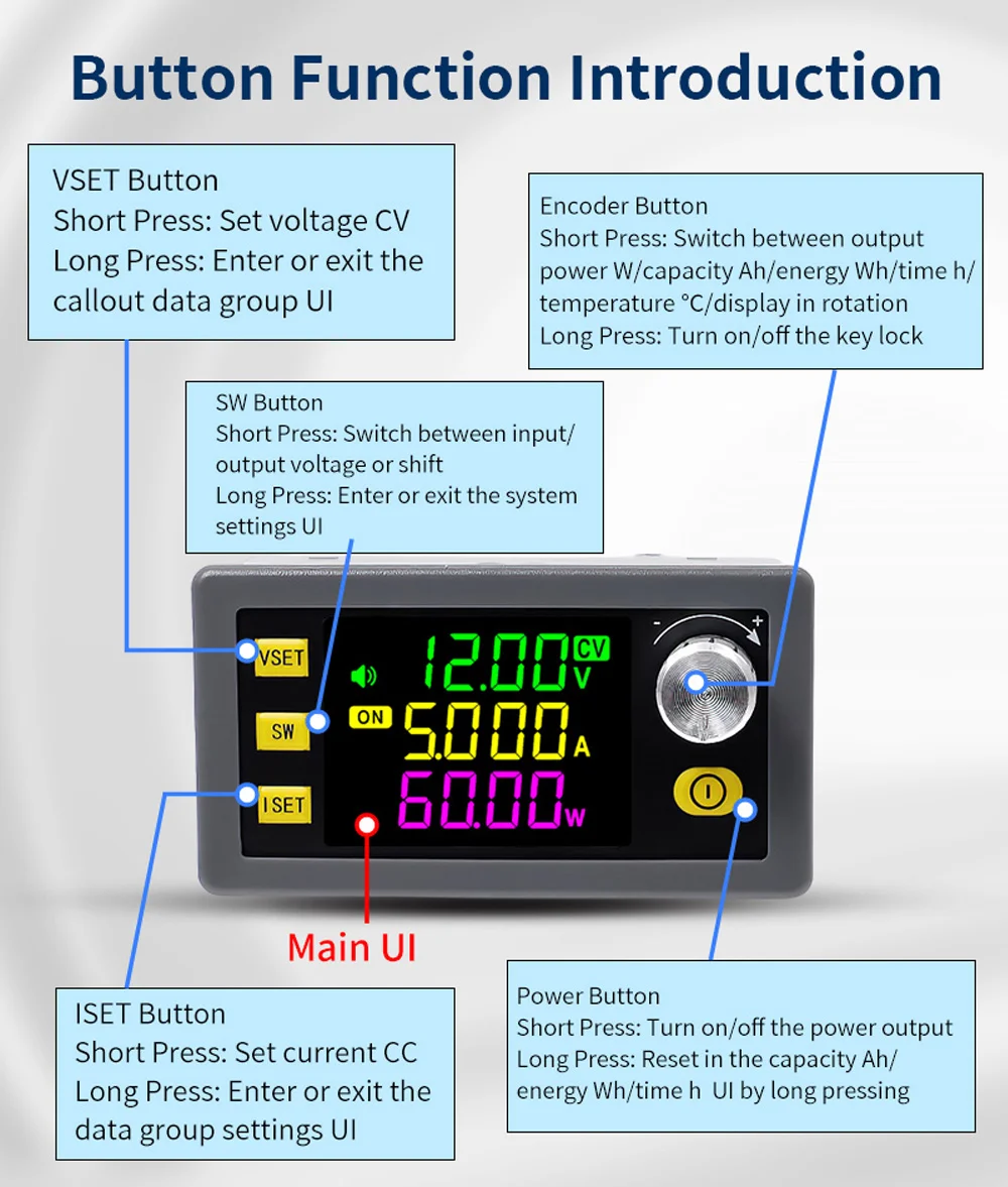 Regulador de voltaje CC ajustable CNC SK60/SK120 con módulo de carga solar de corriente y voltaje constante