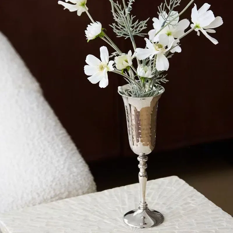 Indian aluminum handmade hammer silver goblet flower ware, vase model room living room tray decorative ornament