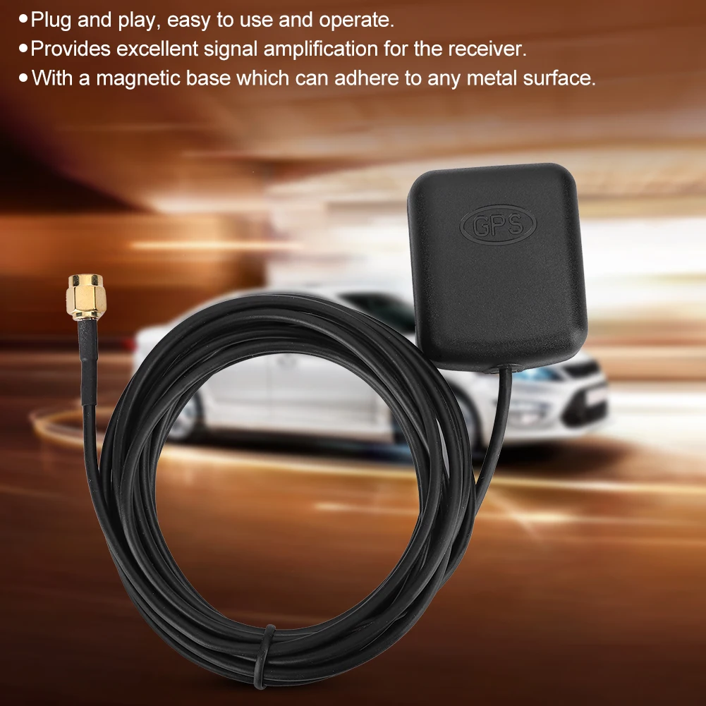 9.8ft Car GPS Antenna SMA Aerial Cable With Magnetic Base DVD Navigation Signal Amplifier