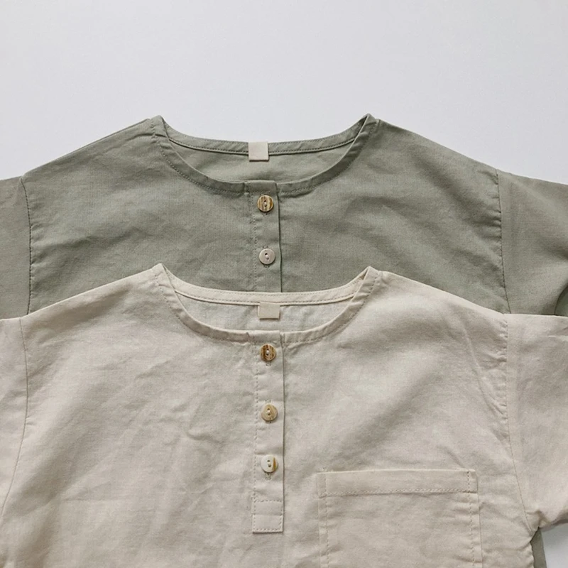 Baby Boys Girls Clothes Cotton Short Sleeve Solid Color Loose T-shirt Korean Style 1-6 Yrs Baby Boys Girls T-shirt For Summer image 3