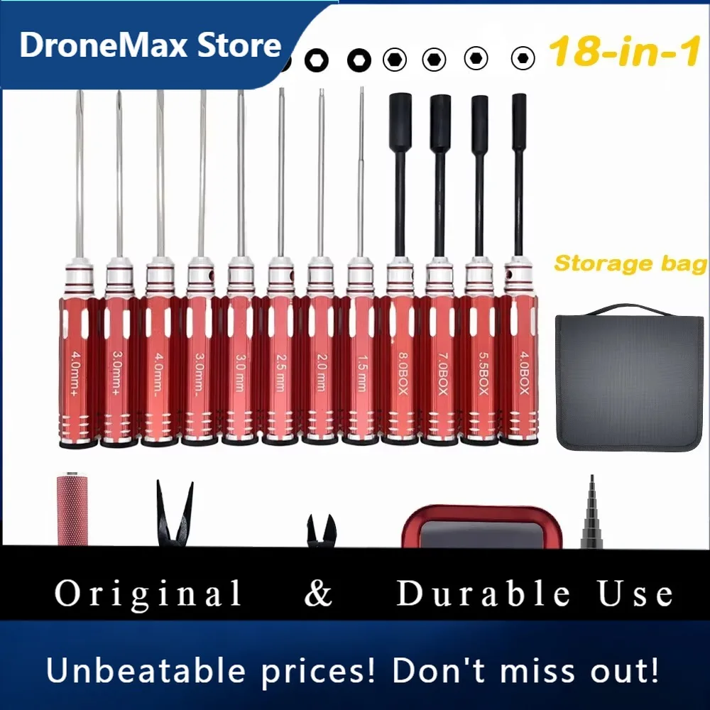 DroMaRC Tools Kits 18 In 1 Screwdriver Pliers Hex Sleeve Socket Spanner Repair Box Set For Repairing RC Airplanes Rc Car Model T