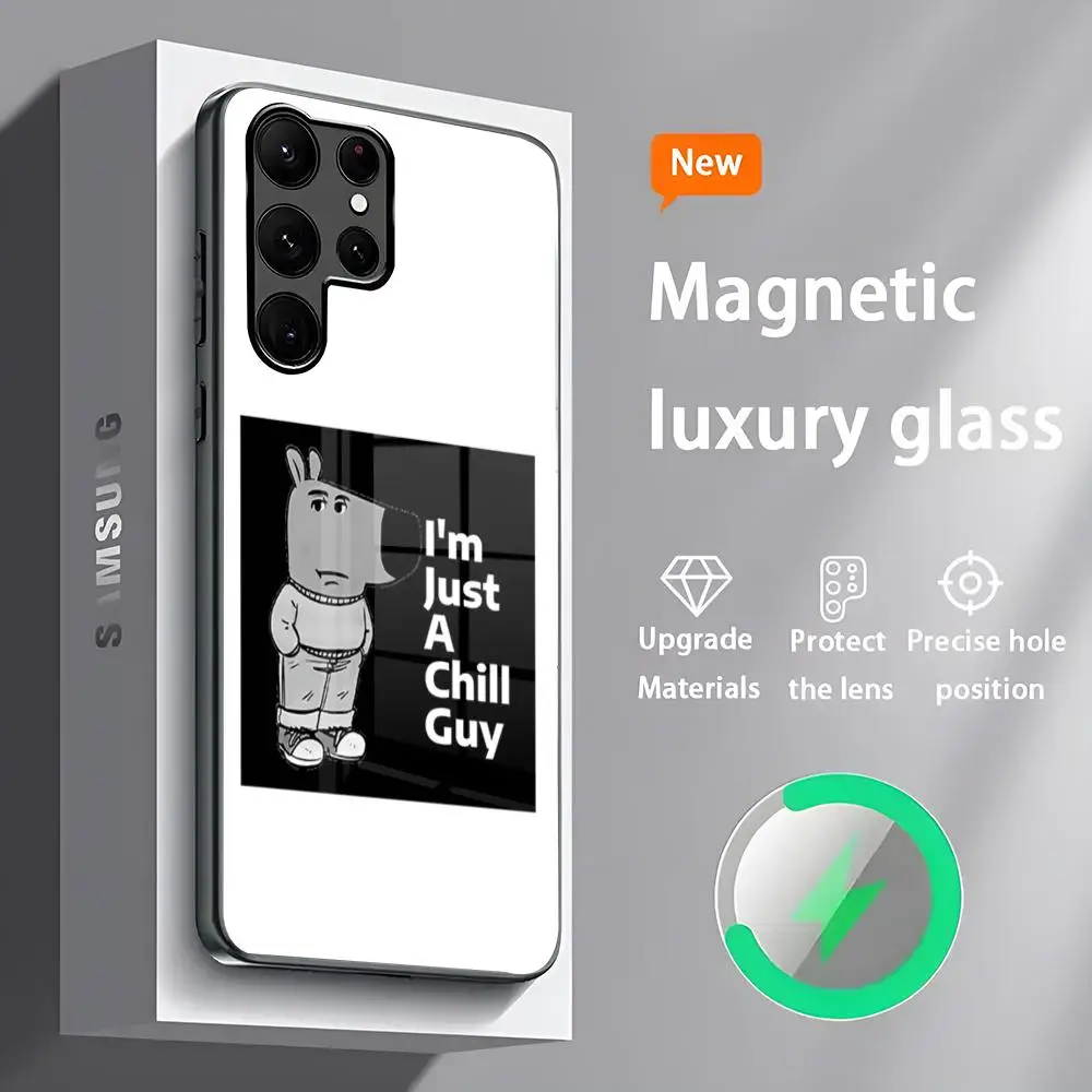 Chill Guy Phone Case S24 Ultra Cases Celulares For Samsung S24 S23 S22 S21 S20 Plus Ultra Note20 Glass Magnetic Phone Case
