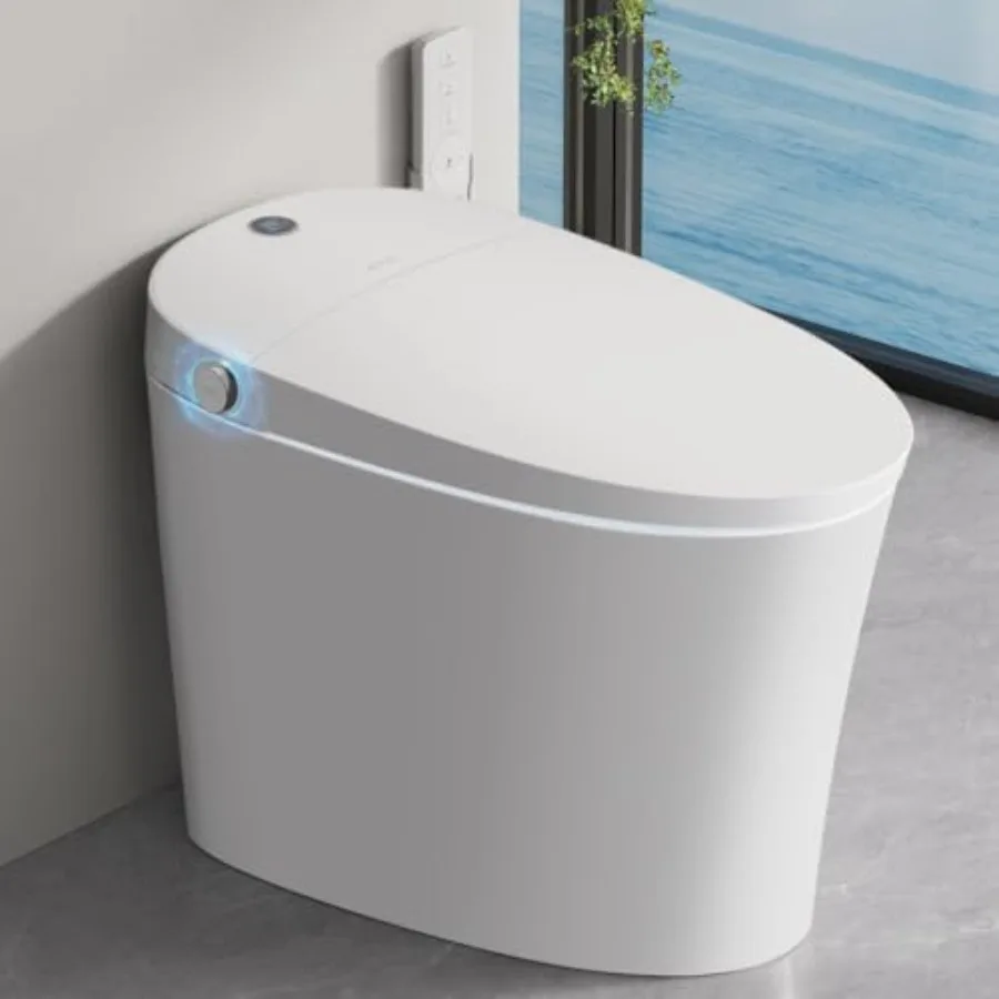 Smart Toilet Bidet with Tank for Small Bathrooms, Black Matte Finish, Foam Shield + 1000g MaP Flush + Blackout Dual Auto Flush