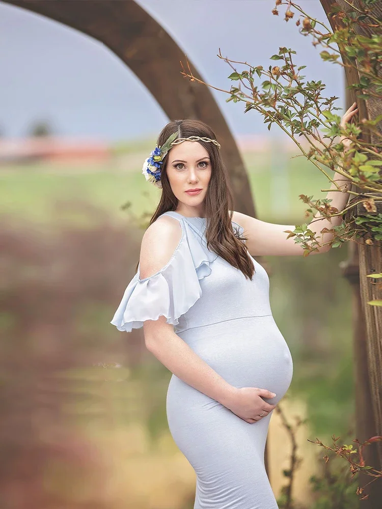 Mermaid Maternity Sling Sexy Off Shoulder Trailing Dresses For Photoshoot Pregnancy Photography Props Fashion Cotton Maxi Dress