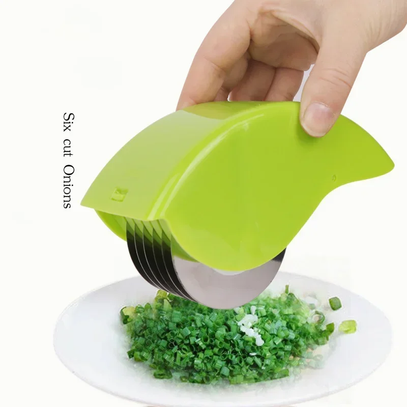 Stainless Steel Blade Kitchen Vegetable Chop Herb Rolling Roll Rollers Mincer Manual Hand Scallion Cutter Slicers 6 Household