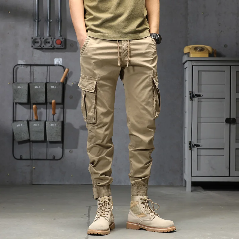 Men Summer New Cotton Fashion Casual Elastic Pant Men Outdoor Quick Dry Multi Pockets Tactical Trousers Men Loose Cargo Pant Men