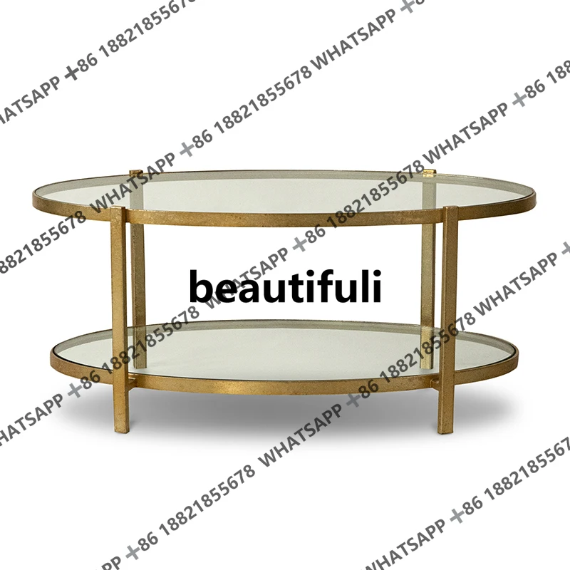 

French classical coffee table wrought iron coffee table round glass countertop light luxury living room furniture