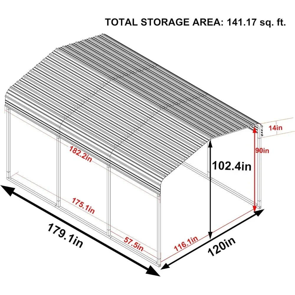 10 x 15 FT Metal Carport, Outdoor Heavy Duty, Garage Car Shelter Shade with Metal Roof, Frame and Bolts for Car, Truck