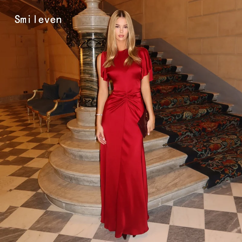 สมายล์เวน โนเวลชุดราตรีสีแดงทรงตรง ชุดราตรีทรงสกู๊ปหรูหรา ชุดเดรสสำหรับโอกาสพิเศษ แบบสั่งตัด 2026