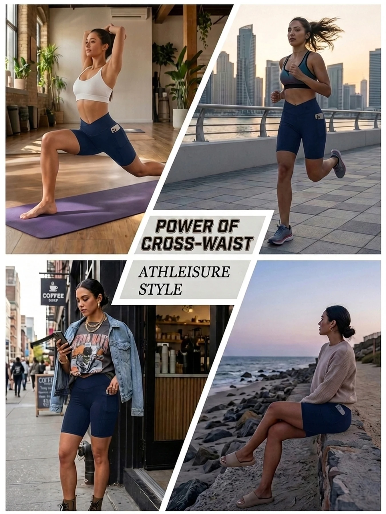 Damen Super Weiche Crossover High-Waist Biker-Shorts mit Taschen, Bauchkontrolle, Blickdicht, für Workout, Yoga und Laufen – Detail 5