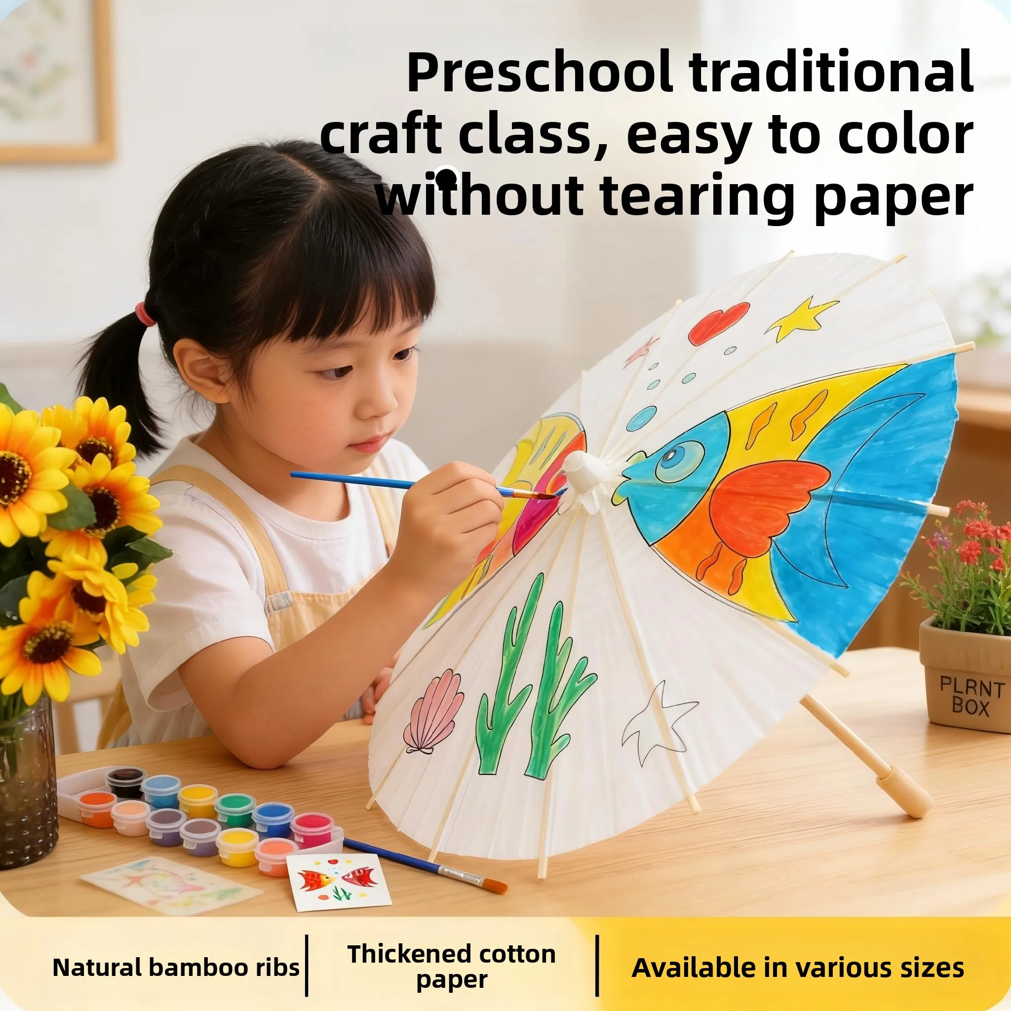 

White Blank Hand-Painted Oil Paper Umbrella DIY Kit for Children Kindergarten Art Material Traditional Chinese Style Props