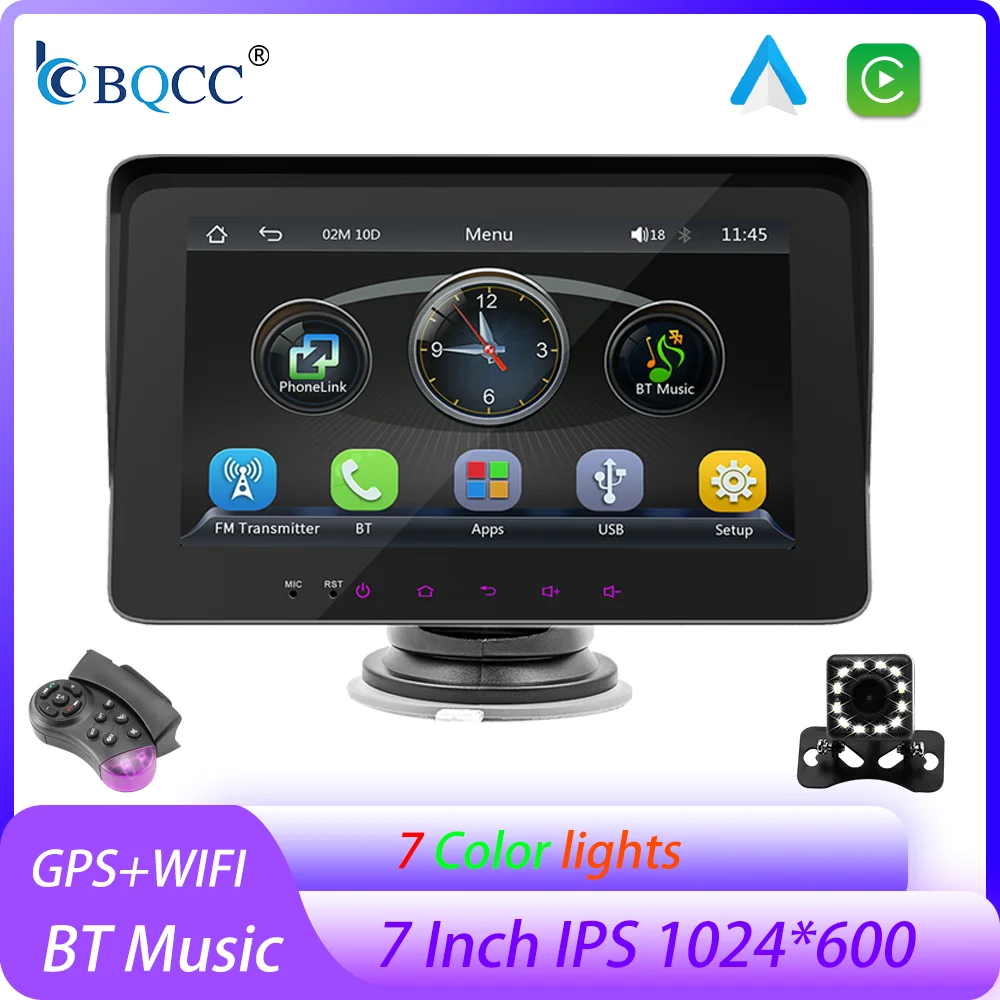 BQCC 휴대용 무선 카플레이 안드로이드 오토 카 라디오 MP5 비디오 플레이어 미러링크 차량용 스테레오 BT 후방 카메라 7