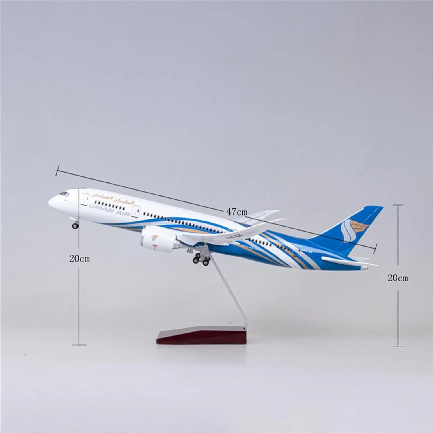 1:130 Scale 43 cm 787 Boeing Jetliner Oman Air B787 Aircraft Model Die-Cast Resin Plane Jewellery With LED Lights Can Be A Gift