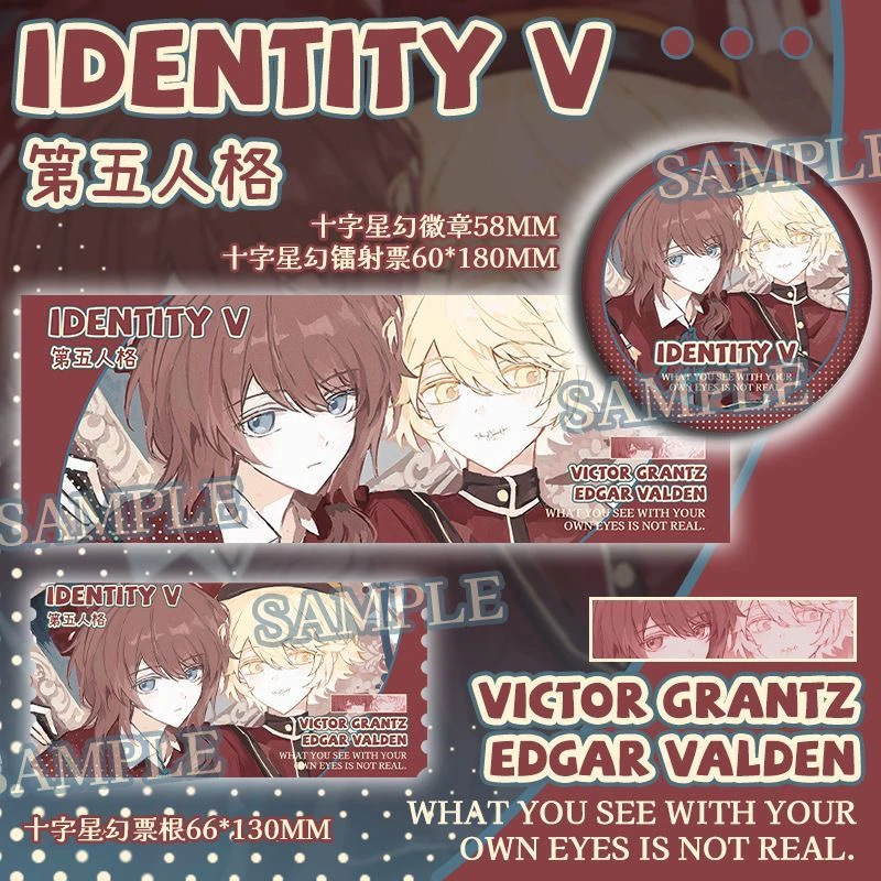 

Anime IdentityⅤ Edgar Valden Victor Grantz Cosplay Mascot Badge Card Cartoon Stub Brooch Ornament Pendant Laser Ticket Accessory