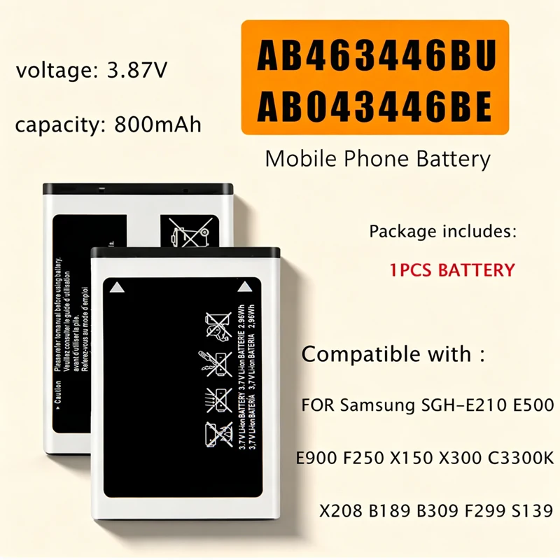 

AB463446BU AB043446BE 3.7V 800mAh Replacement Mobile Phone Battery for Samsung F250 X150 X300 C3300K X208 B189 F299 C3520 B309