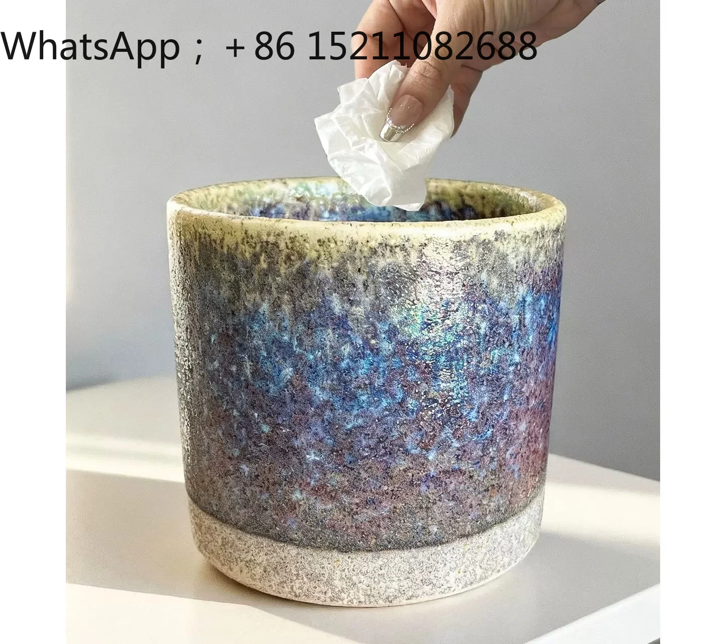 SCY desktop trash can, living room coffee table ceramic storage bucket, household dining table countertop storage tank