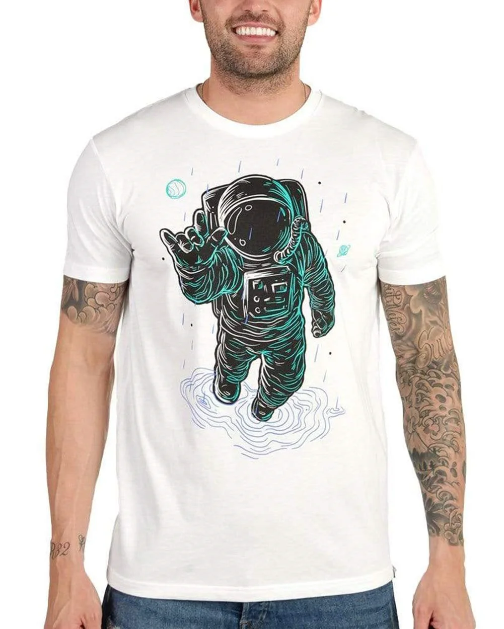 New Outer Space Astronaut Graphic Printing Men T Shirt Casual Short Sleeve Fashion Cotton Tee Tops Streetwear Tshirt Clothing