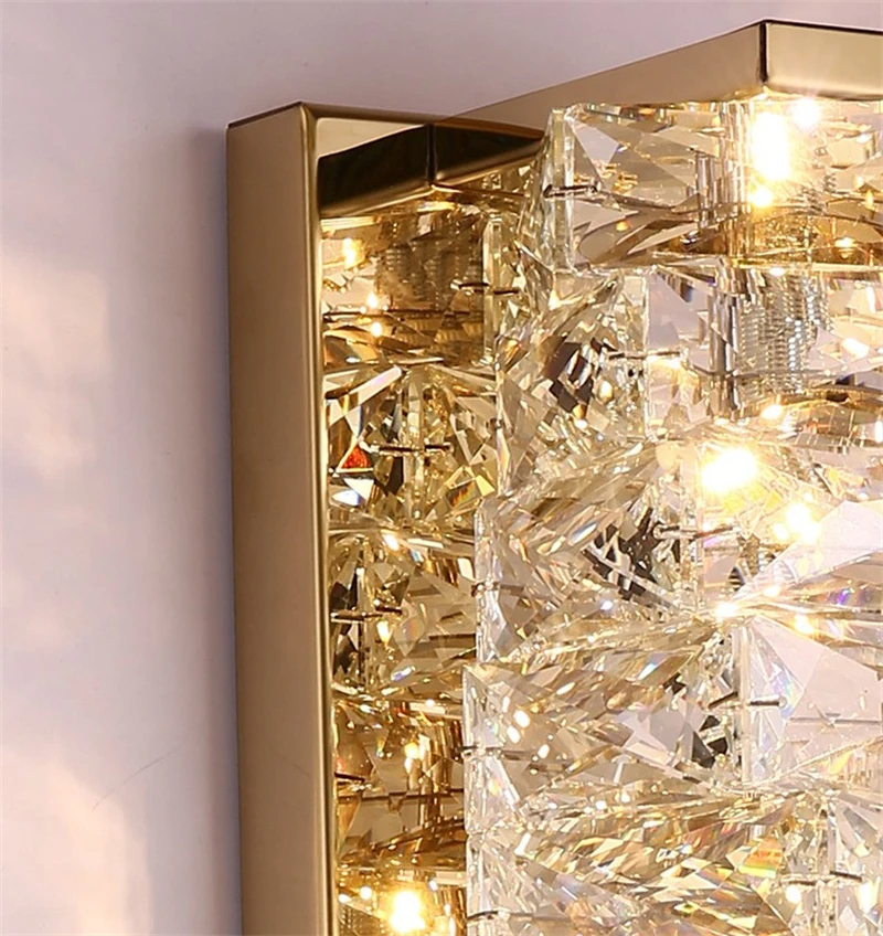 Imagem -02 - Modern Gold Crystal Wall Sconce Lâmpada Led para Sala de Estar Quarto tv Fundo Luzes Interiores Luminárias Domésticas Luxo k9