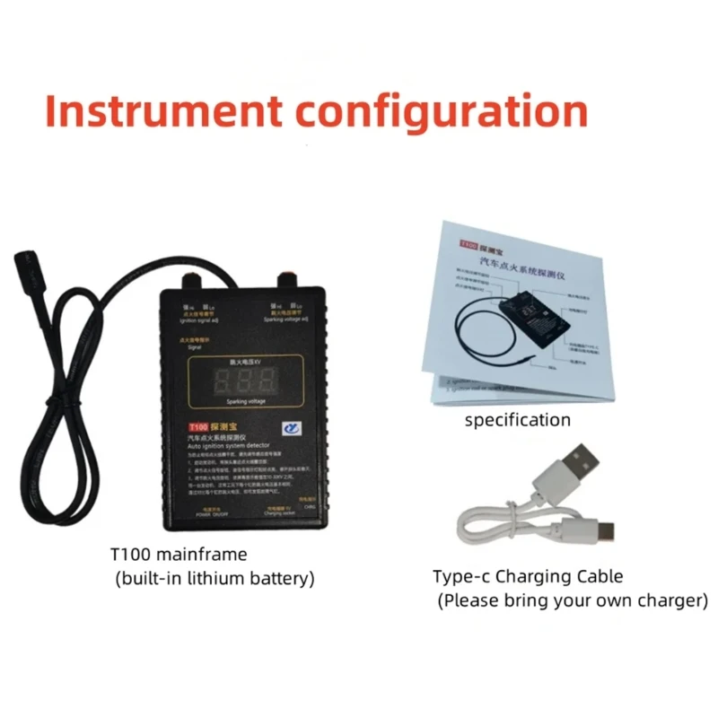 Auto Car Ignition Diagnostic T100, Engine Fault Detection Tool with Analysis Vehicle Maintenance Troubleshooting