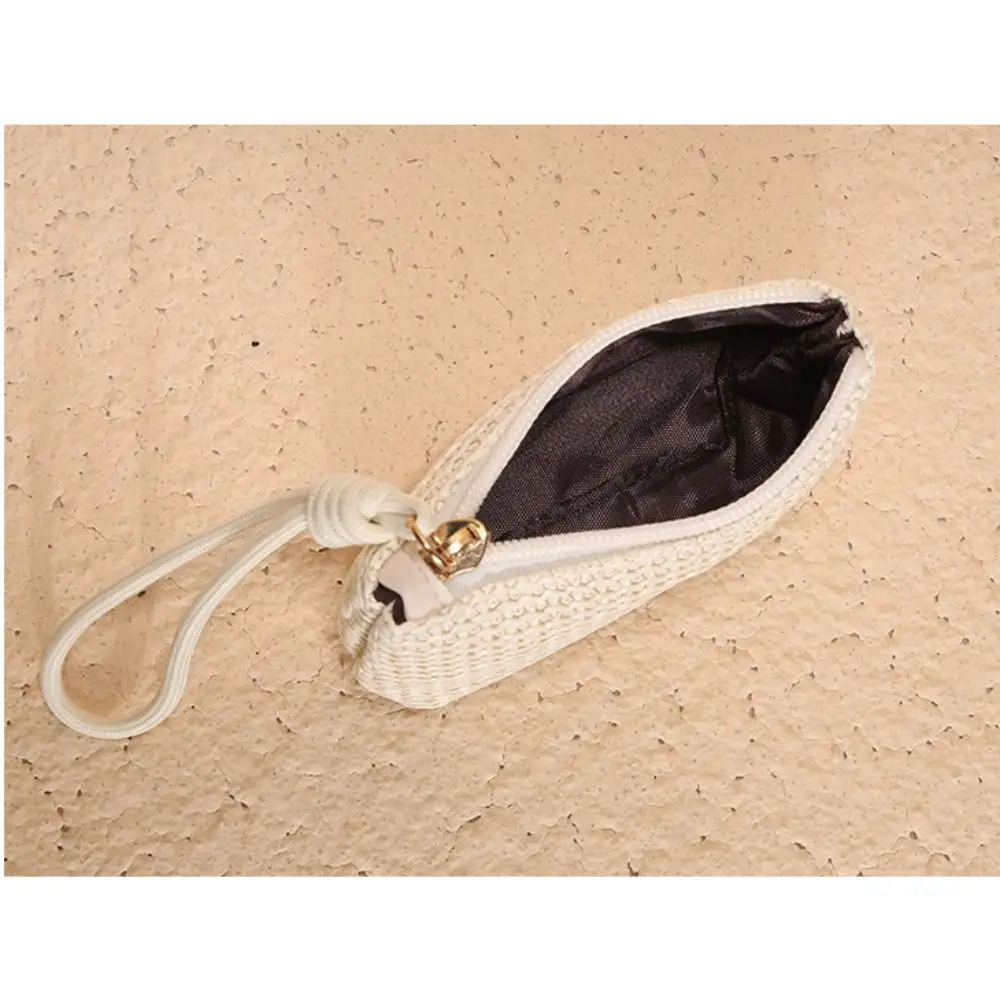 Durable Straw Wallet Mini Zipper Coin Purse Change Pouch Women Girls