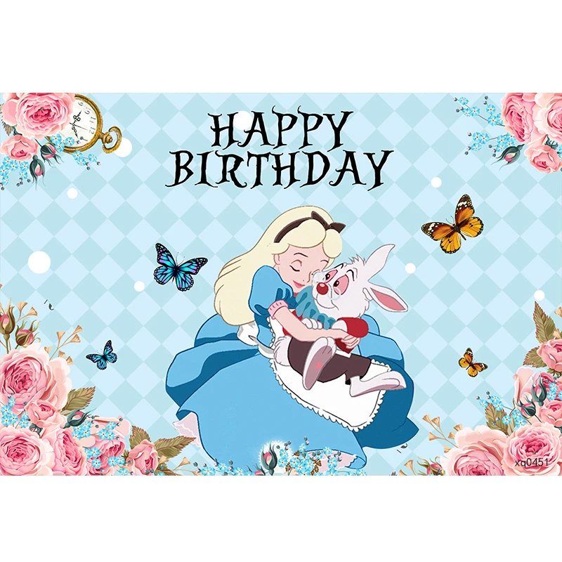 不思議の国のアリス写真の背景、誕生日パーティーの背景、写真スタジオ、デザートテーブルバナー、女の子の午後のお茶