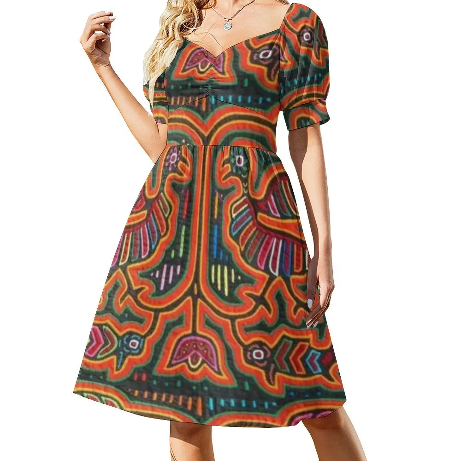 

Mola de Panama Short Sleeved Dress party dresses women cocktail dresses evening dress woman Dresses gala Dress