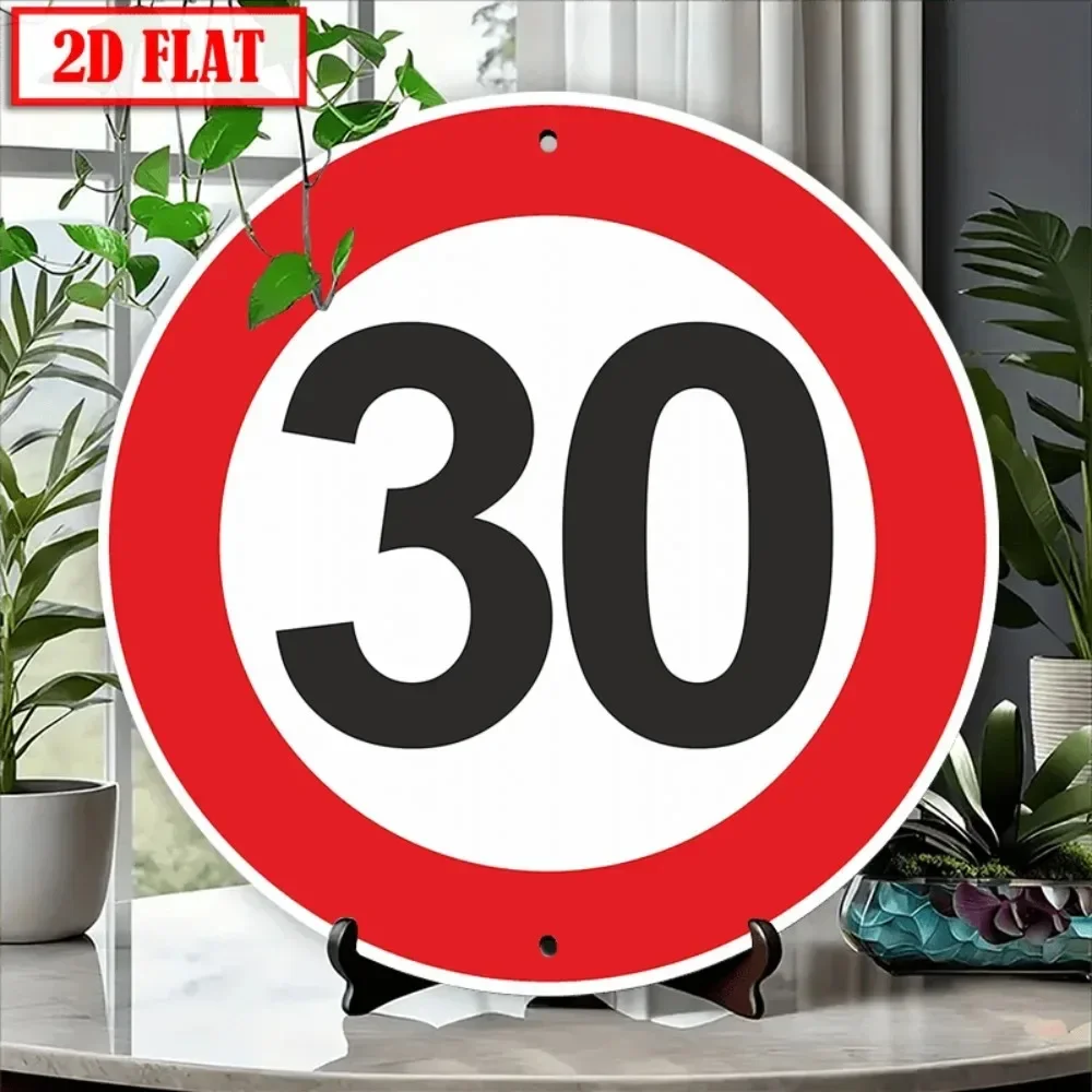 30 km/h Speed Limit Sign 2D 8x12 Inch, Weatherproof Aluminum Metal Round for Outdoor Decor