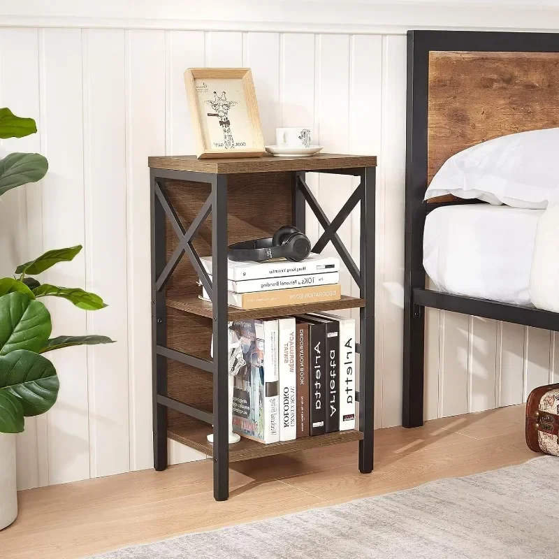 Industrial Short Bookshelf with Metal Frame and Backboard,Rustic Brown Low Bookshelf, Small Office Book Shelf for Small Spaces