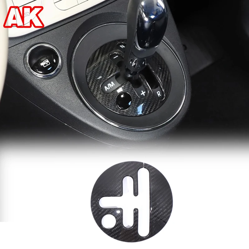 

For Fiat 500 2016-2025+ Real Carbon Fiber Car Central Control Gear Base Cover Decoration Sticker Car Interior Accessories