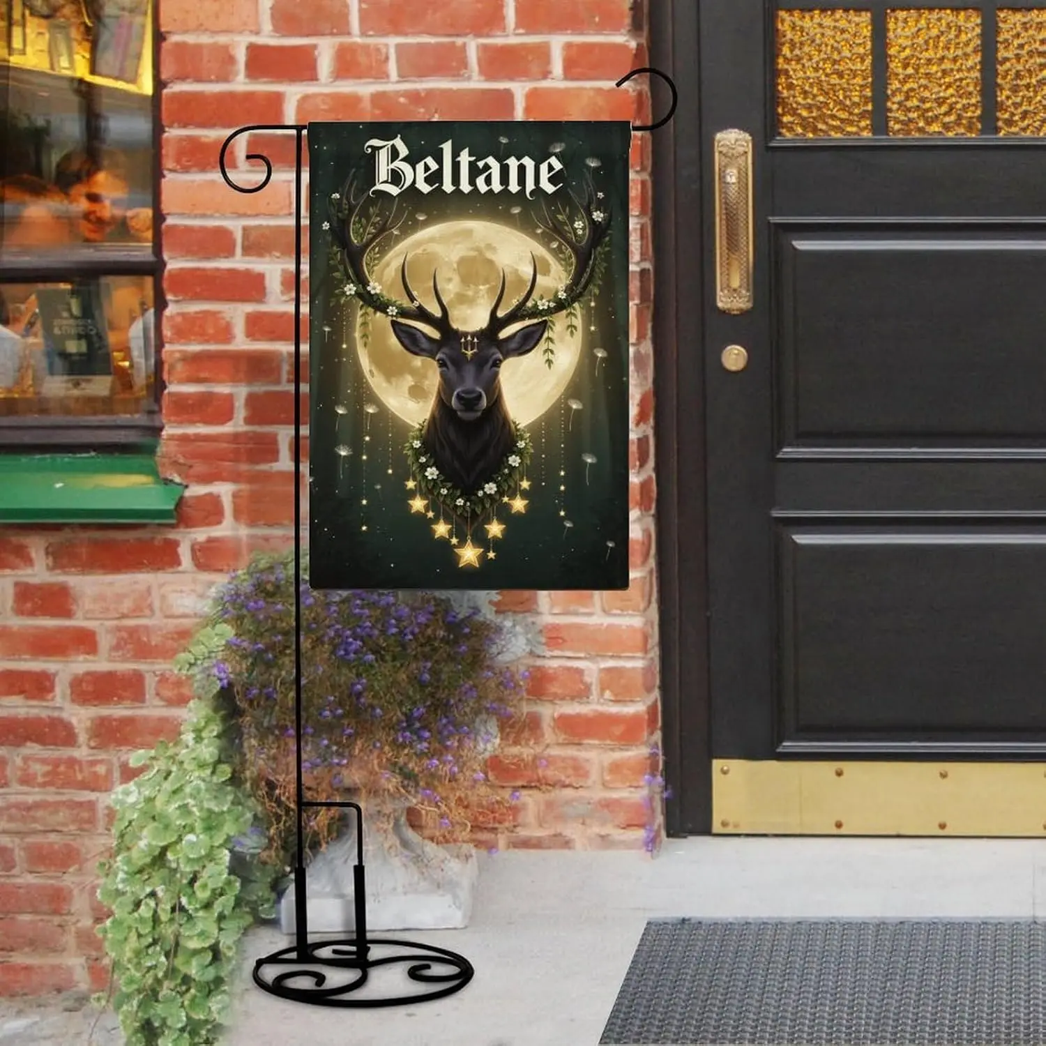 Beltane Stag - with Moon And Stars 12 * 18 Inch Garden Flag Double Sided Linen, Suitable for Outdoor Use Garden Decoration L PPM