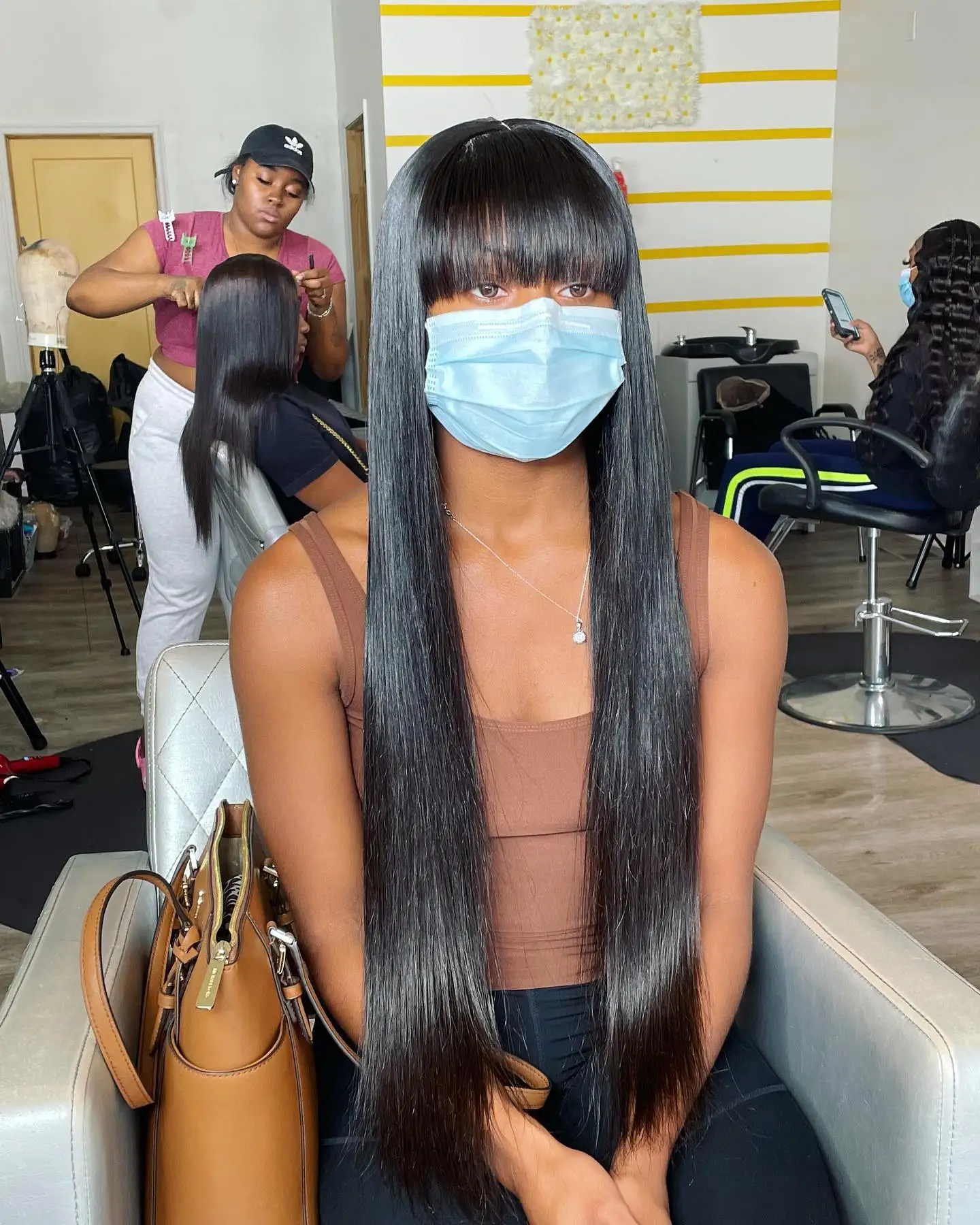 

Silkwave 30 Inch 3X1 Middle Part Lace Wig Bone Straight Human Hair Wig With Bangs Full Machine Made Fringe Wigs For Black Women