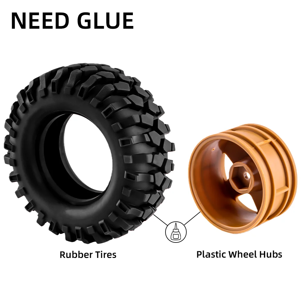 مجموعة إطارات وعجلات مجنزرة RC مع إطارات مطاطية بمحور سداسي 12 مم لـ 1/12 FMS FJ45، MN-D90، MN-99S، RGT EX86100 (الغراء المطلوب)