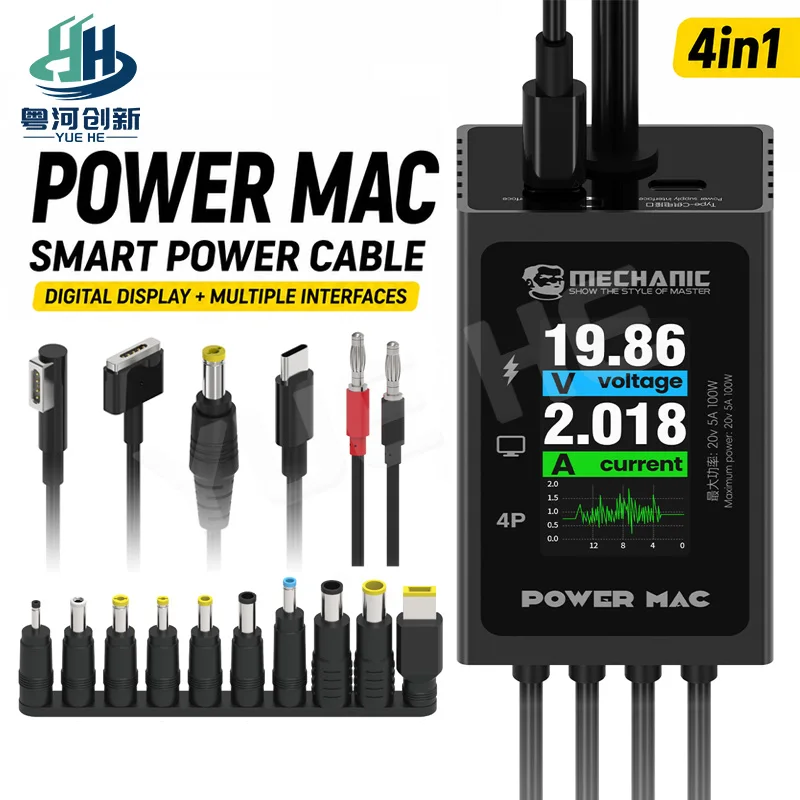 MECHANIC POWER MAC 100W Laptop Power Boot Line Digital Display Voltage Current Tester With Upper Computer For Notebook Repair