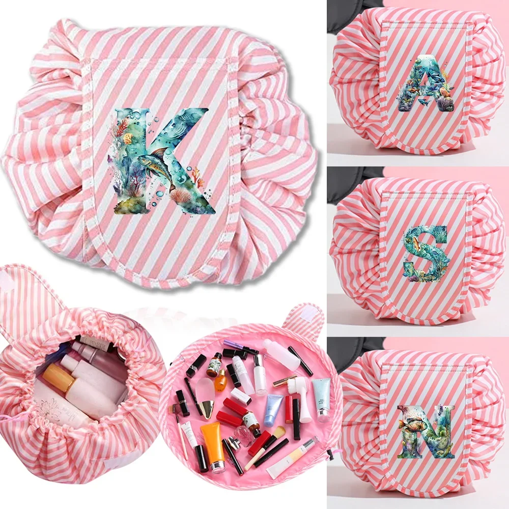 

Makeup Bag Cosmetic Bag Women Drawstring Cosmetic Pouch Fish Letter Printing Series Portable Waterproof Toiletry Beauty Case