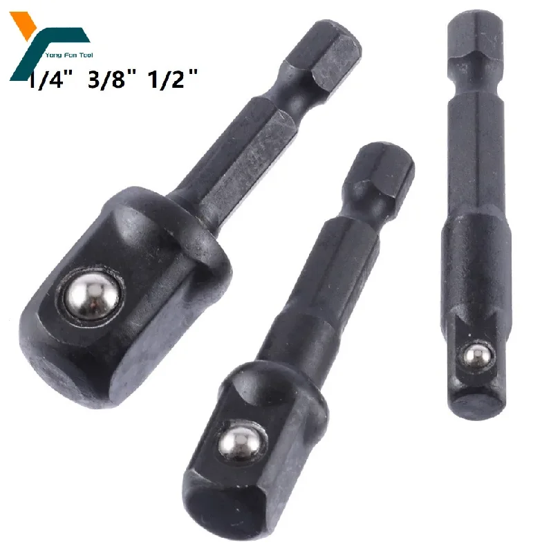 3Pcs Impact Socket Adapter 1/4 3/8 1/2 Inch Nut Driver Sockets Hex Shank Extension For Screwdriver Handle Tool