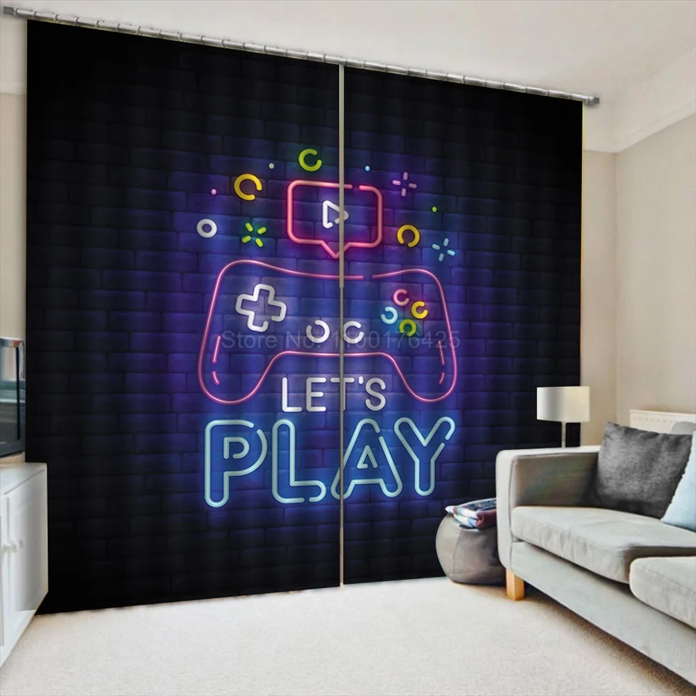 Gamepad Curtains for Boys Bedroom Kids Gamer Room Decor Curtain Teens Black Game Controller Custom Size Window Drapes