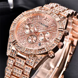 Men Genuine CURDDEN 8839 Brand Watches Fashion Casual Alloy Band Hip Hop Diamond Golden Date Quartz Watch Silver Montre Homme