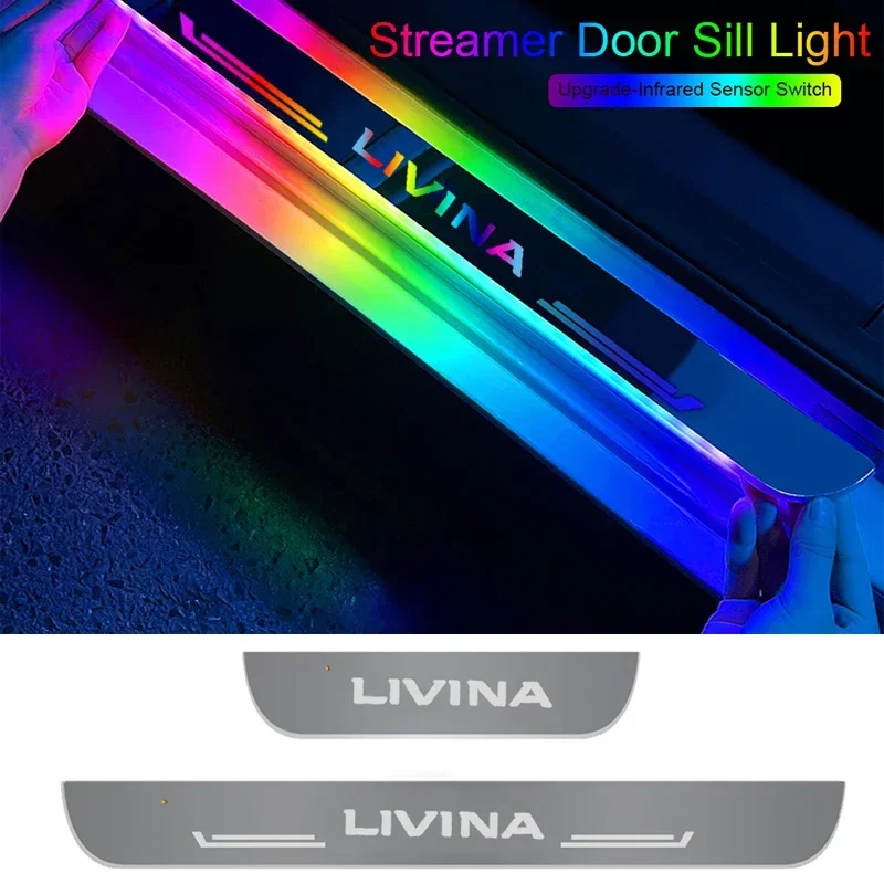 Acrylic Car Front Rear Threshold Streamer Light for Nissan Livina USB Charging LED Welcome Pedal Pathway Lamp Accessories