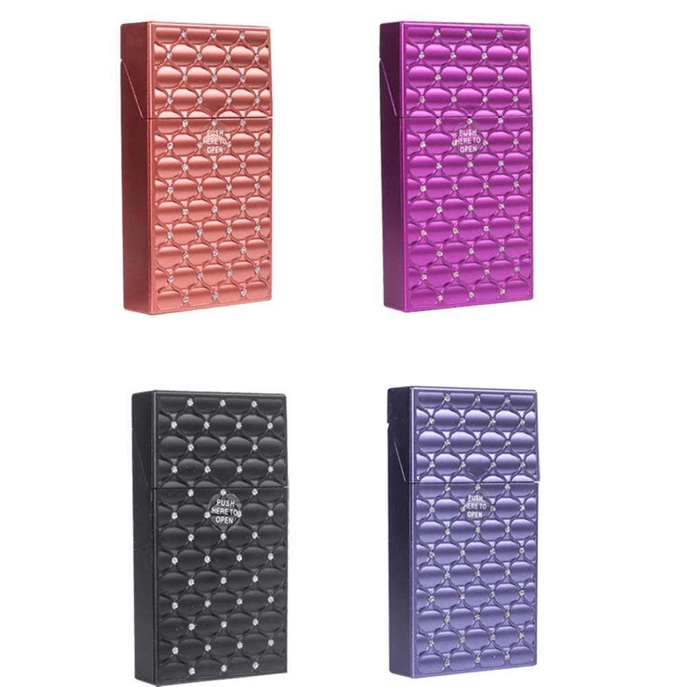 1pcs Shiny Portable Rhinestone Diamond Cigarette Case For 20cigarettes Bling Slim Smoking Storage Box Smoking Accessories Pink B