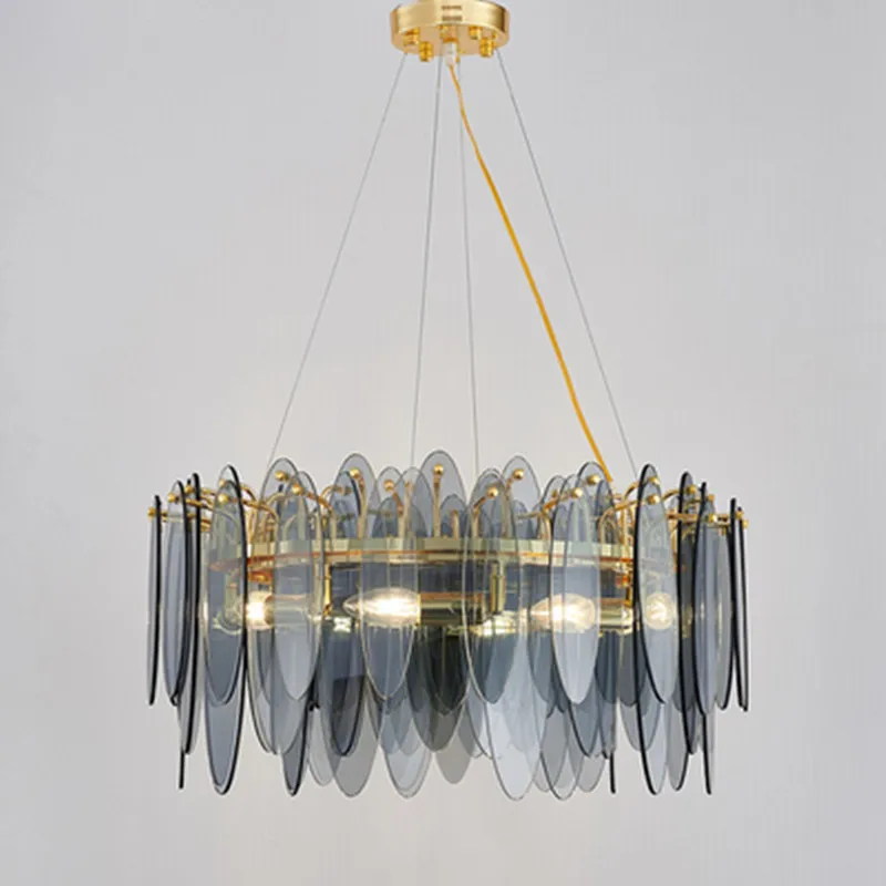 new modern chandelier lighting for living room round smoke gray glass lamps home decor light fixtures led hanglamp