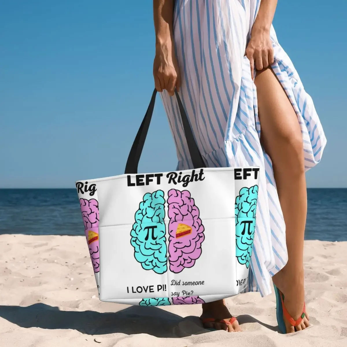 Left Right Brain Hemisphere Pi Pie Math Joke Beach Tote Bag Sport Gym Yoga Duffle Large Tote Bag Women Travel Bag Fitness bag