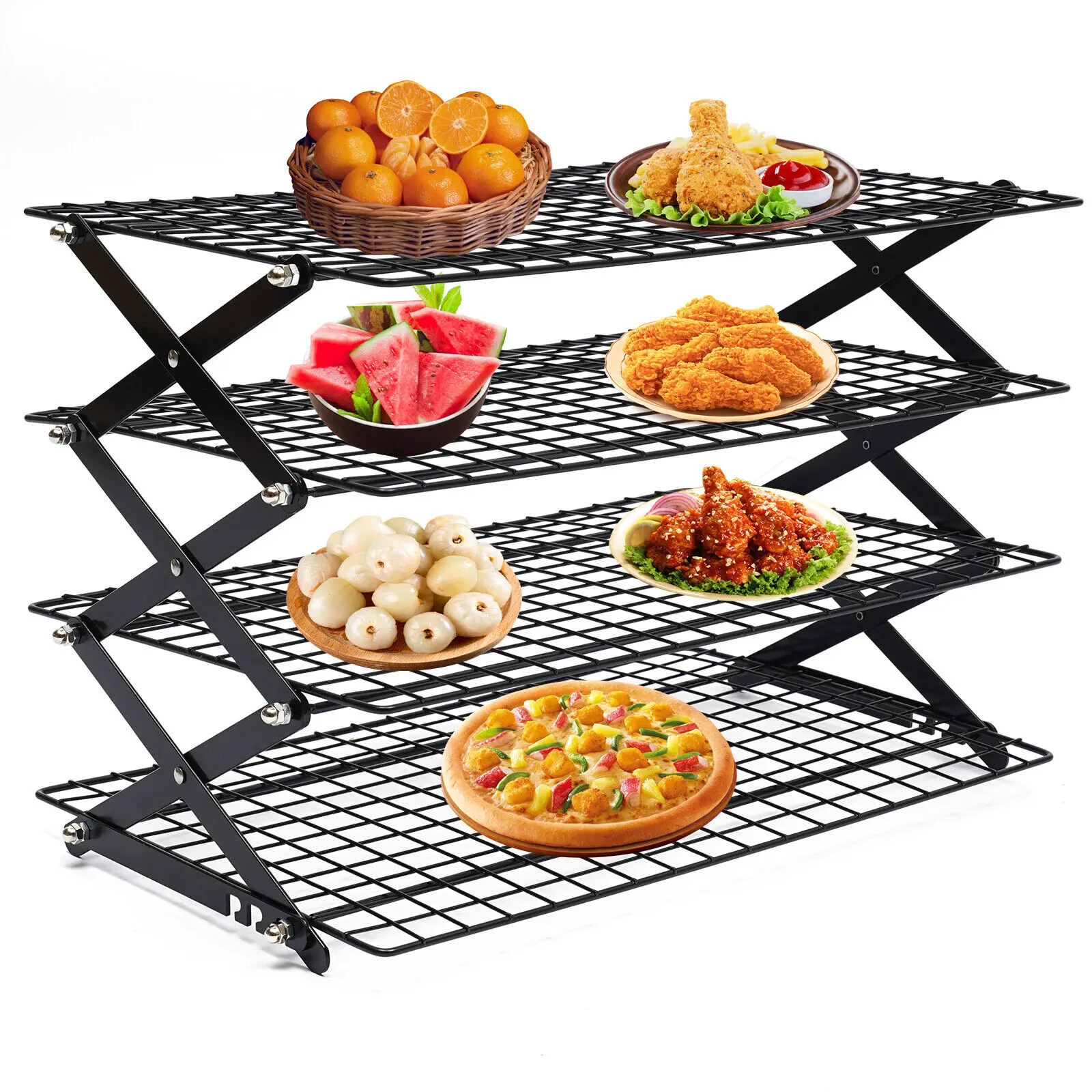 

4-Tier Collapsible Cooling Rack Adjustable 3 Setting Design Stackable Cooling Us