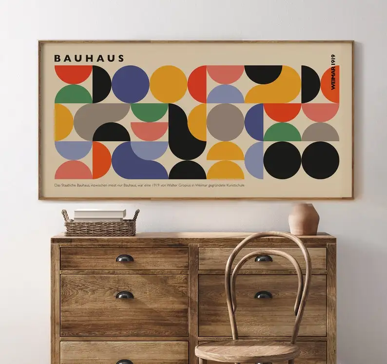 Large Modern Bauhaus Exhibition Canvas Poster, Unframed Mid-Century Geometric Canvas Wall Art for Living Room and Bedroom Decor