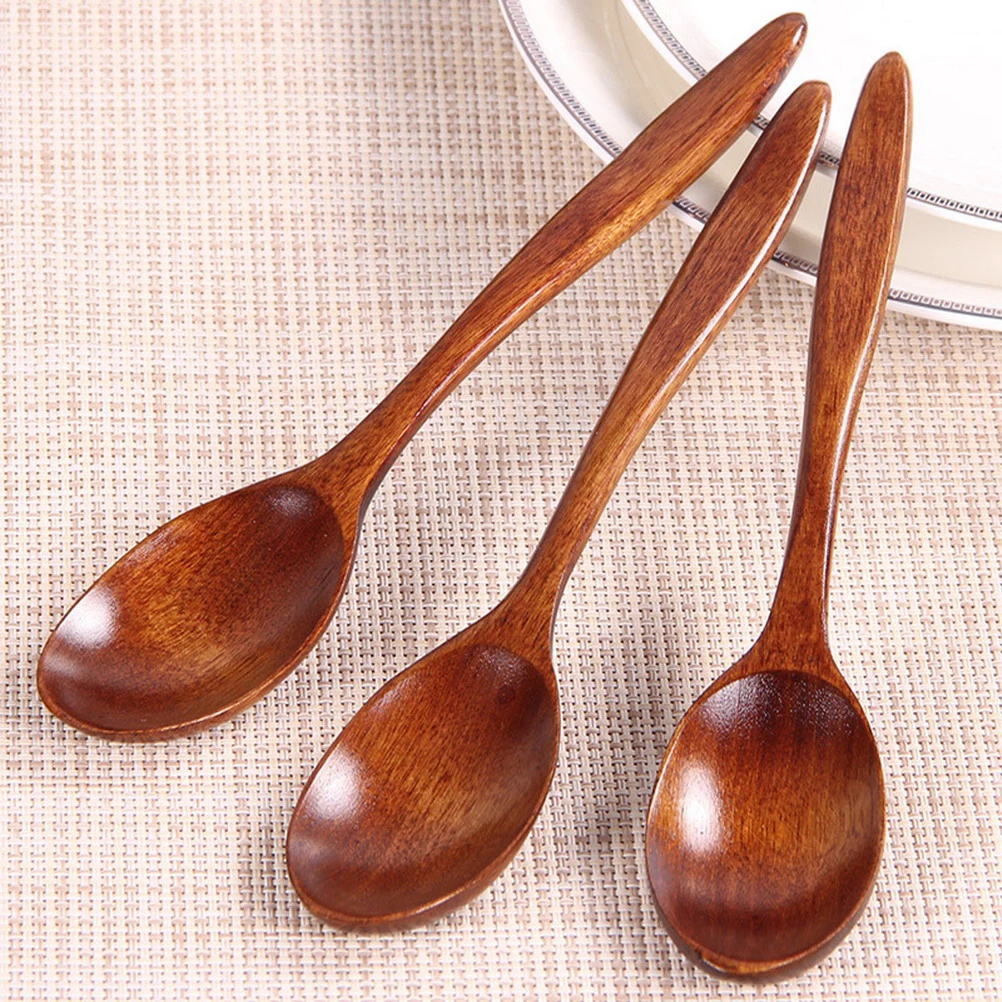 *1/3/6pcs Japanese Wooden Spoon Long Honey Stir Spoons Baby Eating Spoon Drinking Porridge Spoon Household Tableware Accessorie
