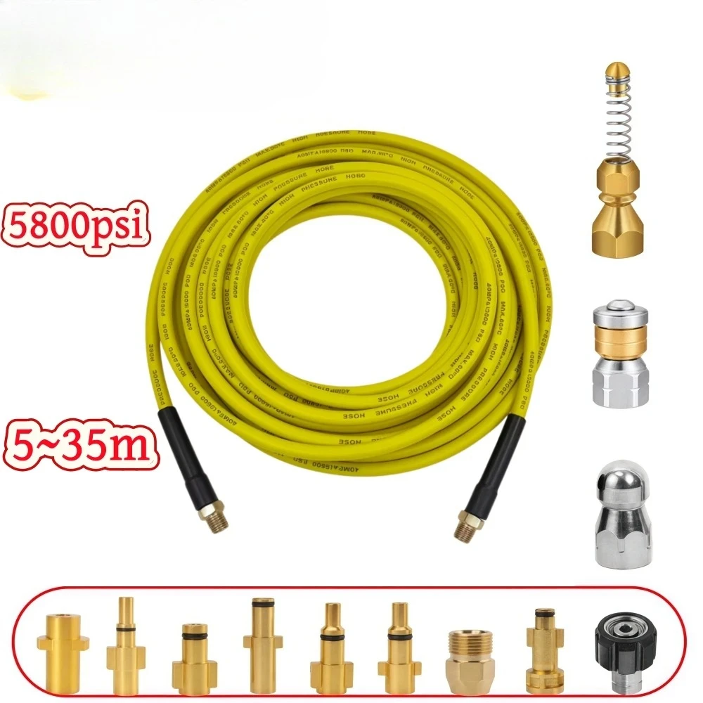 

5-35m Pressure Washer Sewer Jetter Kit 5800PSI Drainage Cleaning Hose 1/4 Inch NPT Pipeline Cleaning Nozzle For Karcher Nilfisk