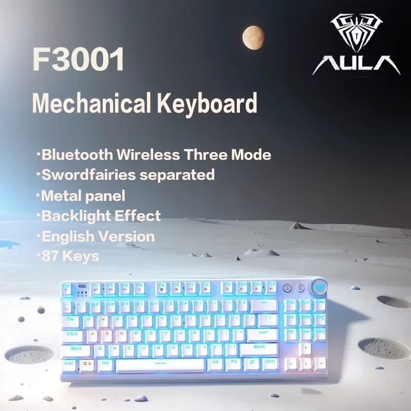 AULA F3001 Mechanical Keyboard Bluetooth Wireless Three Mode Metal Panel Two-color Injection Molding Cool Backlight Effect 87Key