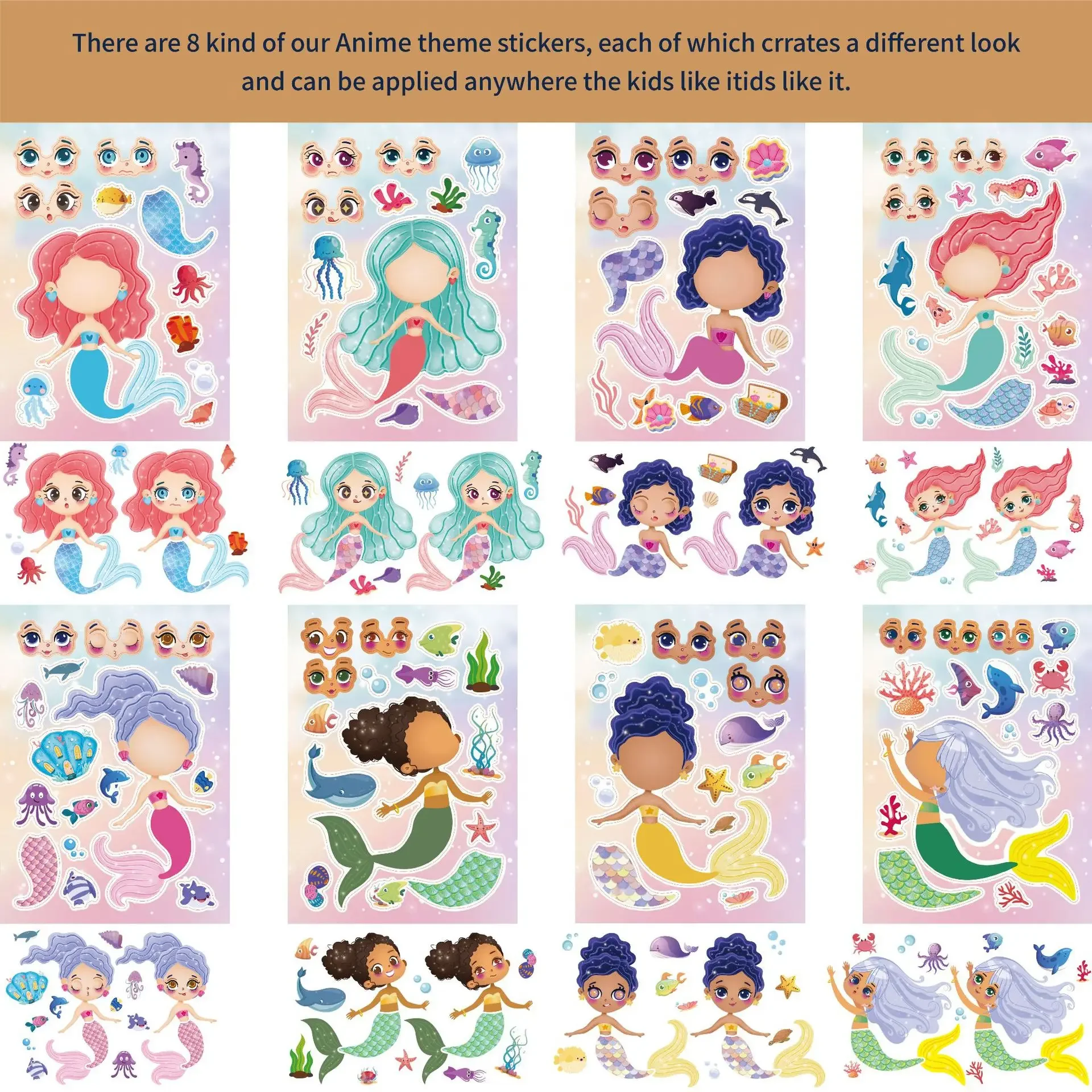 Make Your Own Mermaid Stickers for Kids Funny Make A Face Jigsaw Puzzle Sticker Children Girls DIY Party Favor Gifts